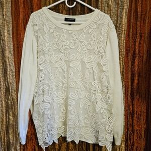 Lane Bryant-Cream Pullover Sweater with Lace Front Overlay-Plus Size 18/20